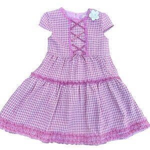 Eafei Fashion Girl's Pink Tweed Dress Velvet Lace Up Pink Lace Trim 19 (10-12 Y)